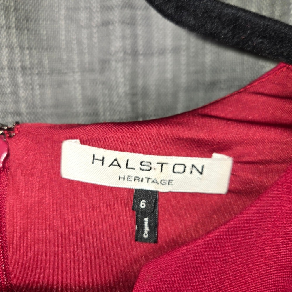 Halston Heritage Red V-Neck Fit and Flare Mini Dress Size 6 Sleeveless Cocktail - Picture 5 of 6